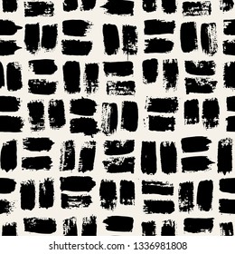 Vector seamless pattern. Abstract background with brush strokes. Monochrome hand drawn texture with herringbone. Modern graphic design.