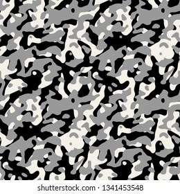 Vector seamless pattern. Abstract background with rough spots. Monochrome camouflage texture. Randomly disposed sloppy organic streaks.
