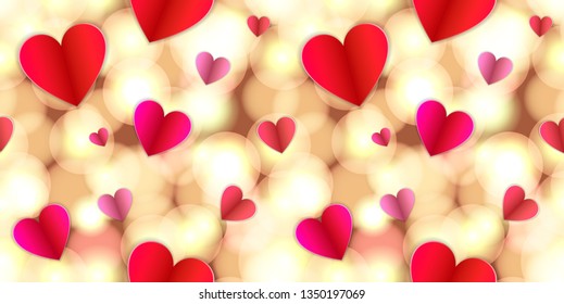 Vector Seamless Pattern, Abstract Background with Hearts, Confetti Backdrop.