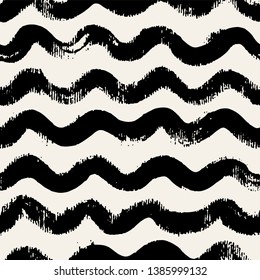 Vector seamless pattern. Abstract background with wavy brush strokes. Monochrome hand drawn texture. Modern hipster print.