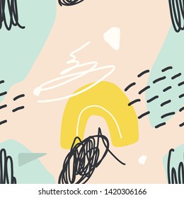 Vector seamless pattern. Abstract background with brush strokes. Wallpaper, print for fabric or wrapping paper.