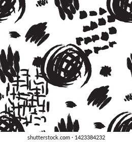 Vector seamless pattern. Abstract background with grunge brush strokes. Ink painted hand made texture. Wallpaper, print for fabric or wrapping paper.