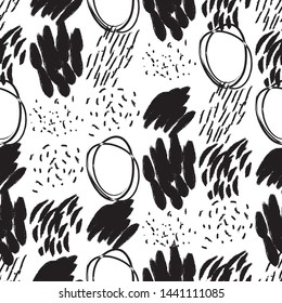 Vector seamless pattern. Abstract background. Ink painted hand made texture. Black and white design. Wallpaper, print for fabric or wrapping paper.