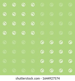 Vector seamless pattern. Abstract background with symbol of peace. The sign of pacifists. White icons formed into squares on a green background.