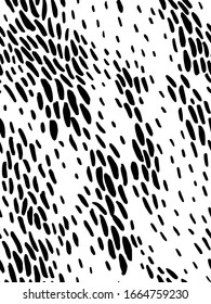 Vector seamless pattern. Abstract background with artistic brush strokes. Animal skin texture. Black on white. Ink painted hand made texture