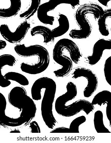 Vector seamless pattern. Abstract background with artistic brush swirl strokes. Ink painted hand made texture