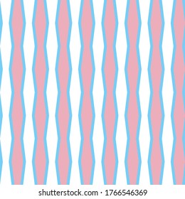 Vector seamless pattern abstract background. Zig zag ornaments. Trans pride colors graphic design. Pink blue and white geometric wallpaper backdrop. Digital paper, textile print, web design. 