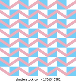 Vector seamless pattern abstract background. Chevrons ornament. Trans pride colors graphic design. Pink blue and white geometric wallpaper backdrop. Digital paper, textile print, web design. 