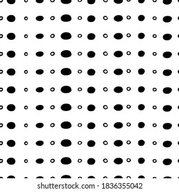 Vector seamless pattern. Abstract background with round brush strokes. Monochrome hand drawn texture. Stylish polka dot