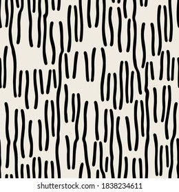 Vector seamless pattern. Abstract background with linear snippet doodles. Hand drawn hipster texture. Repeating monochrome sketch with hand drawn lines. Modern simple graphic design.