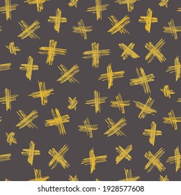 Vector seamless pattern abstract background with brush strokes.Trendy monochrome texture with pluses or crosses, simbols of kisses. Trendy graphic design. Monochrome hand drawn print with hipster X. 