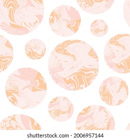 Vector seamless pattern. Abstract background with circles with blurs, blots and stains inside. Imitation of marble or mixed paint.