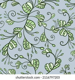 Vector seamless pattern and abstract background with green leaves for organic and healthy food packaging, natural eco cosmetics and vegan products