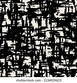 Vector seamless pattern. Abstract background with brush strokes. Monochrome hand drawn texture