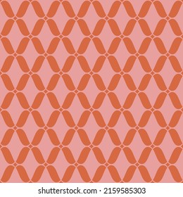 Vector seamless pattern. Abstract background with wavy mesh, lattice, curved grid. Retro vintage style. Graphic texture of weaving, net, lace. Orange and pink color. Funky repeat decorative design 