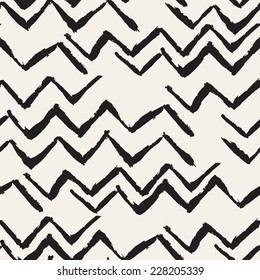 Vector Seamless Pattern. Abstract Background With Zigzag Brush Strokes. Monochrome Hand Drawn Texture