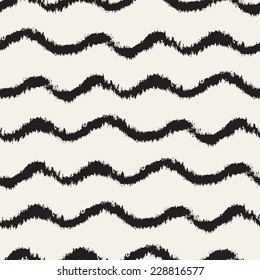 Vector seamless pattern. Abstract background with wavy brush strokes. Monochrome hand drawn texture