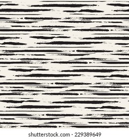 Vector seamless pattern. Abstract background with horizontal brush strokes. Monochrome hand drawn texture