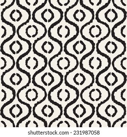 Vector seamless pattern. Abstract background with brush strokes. Monochrome hand drawn texture with waves and rings