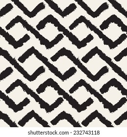Vector seamless pattern. Abstract background with zigzag brush strokes. Monochrome hand drawn texture