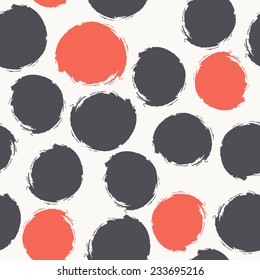 Vector seamless pattern. Abstract background with round brush strokes. Simple hand drawn texture with red and blue circles