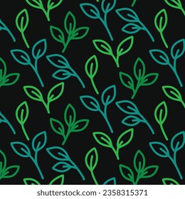 Vector seamless pattern and abstract background with green leaves for packaging of organic and healthy food, natural cosmetics and vegan products