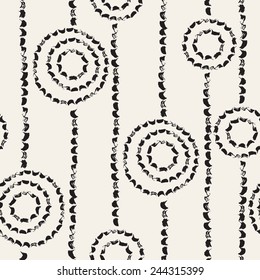 Vector seamless pattern. Abstract background with round brush strokes. Monochrome hand drawn texture with stylized flowers on stalks