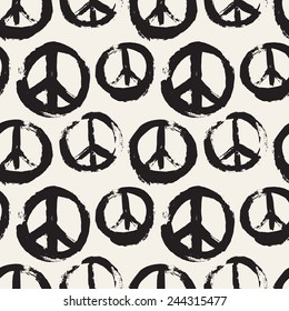 Vector seamless pattern. Abstract background with symbol of peace. The sign of pacifists. Monochrome texture made by brush strokes