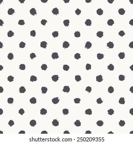 Vector seamless pattern. Abstract background with round brush strokes. Monochrome hand drawn texture. Stylish polka dot