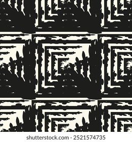 Vector seamless pattern. Abstract background with diamonds or squares. Bold textured brush strokes. Monochrome hand drawn texture. Hipster graphic design.