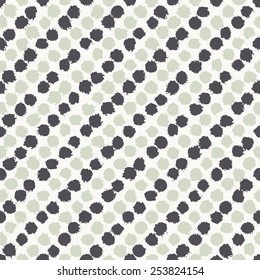Vector seamless pattern. Abstract background with diagonal stripes from round brush strokes. Simple hand drawn texture with dark blue and khaki circles