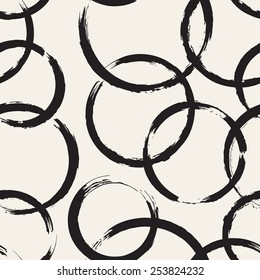 Vector seamless pattern. Abstract background with rounds from brush strokes. Monochrome hand drawn texture. Artistic tileable theme