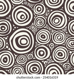 Vector seamless pattern. Abstract background with round brush strokes. Monochrome hand drawn texture