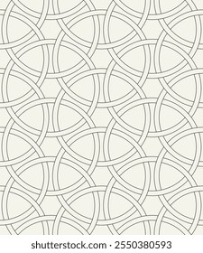 Vector seamless pattern. Abstract background with interweaving rings. Geometric monochrome texture. Celtic confused grid. Interlaced knotwork.