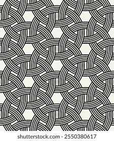 Vector seamless pattern. Abstract background with interweaving rings. Geometric monochrome texture. Celtic confused grid. Interlaced knotwork.