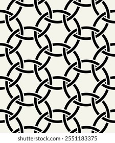 Vector seamless pattern. Abstract background with interweaving rings. Geometric monochrome texture. Celtic confused grid. Interlaced knotwork.