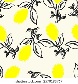 Vector seamless pattern. Abstract background with flowers made with brush strokes. Cute hand drawn texture. Artistic tileable theme with flowers.