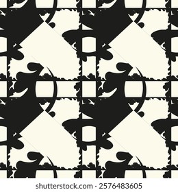 Vector seamless pattern. Abstract background with diamonds or squares. Bold textured brush strokes. Monochrome hand drawn texture. Hipster graphic design.