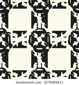 Vector seamless pattern. Abstract background with diamonds or squares. Bold textured brush strokes. Monochrome hand drawn texture. Hipster graphic design.