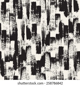 Vector seamless pattern. Abstract background with black brush strokes. Monochrome hand drawn texture. Modern graphic design.