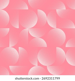 Vector seamless pattern abstract background with modern graphic circle composition in light pink colour. Boundless grainy halftone texture evokes stylish geometric artwork and balanced playful design