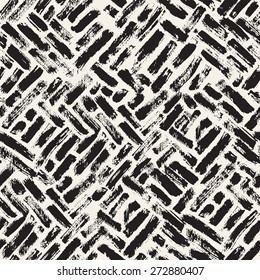 Vector seamless pattern. Abstract background with brush strokes. Monochrome hand drawn texture. Randomly disposed sloppy strokes. Hipster graphic design.