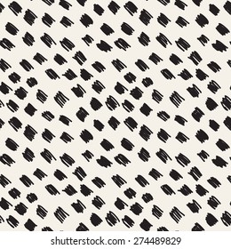 Vector seamless pattern. Abstract background with doodles. Hand drawn hipster texture. Repeating monochrome sketch with hatched spots. Modern simple graphic design.