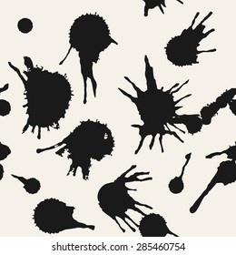 Padrão sem emenda do vetor. Fundo abstrato com traçados de pincel de splash. Textura monocromática desenhada à mão