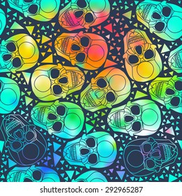 Vector seamless pattern. Abstract background with  strokes. Hand drawn texture in shades of blue