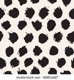 Vector seamless pattern. Abstract background with round brush strokes. Monochrome hand drawn texture.