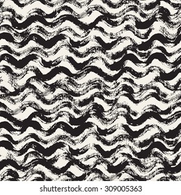 Vector seamless pattern. Abstract background with wavy brush strokes. Monochrome hand drawn texture.