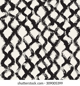 Vector seamless pattern. Abstract background with arcuate brush strokes. Monochrome hand drawn texture.