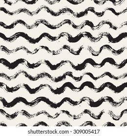 Vector seamless pattern. Abstract background with wavy brush strokes. Monochrome hand drawn texture. Modern hipster print.