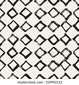 Vector seamless pattern. Abstract background with squares. Cute pattern from brush strokes. Monochrome hand drawn texture. Artistic tileable hipster print.